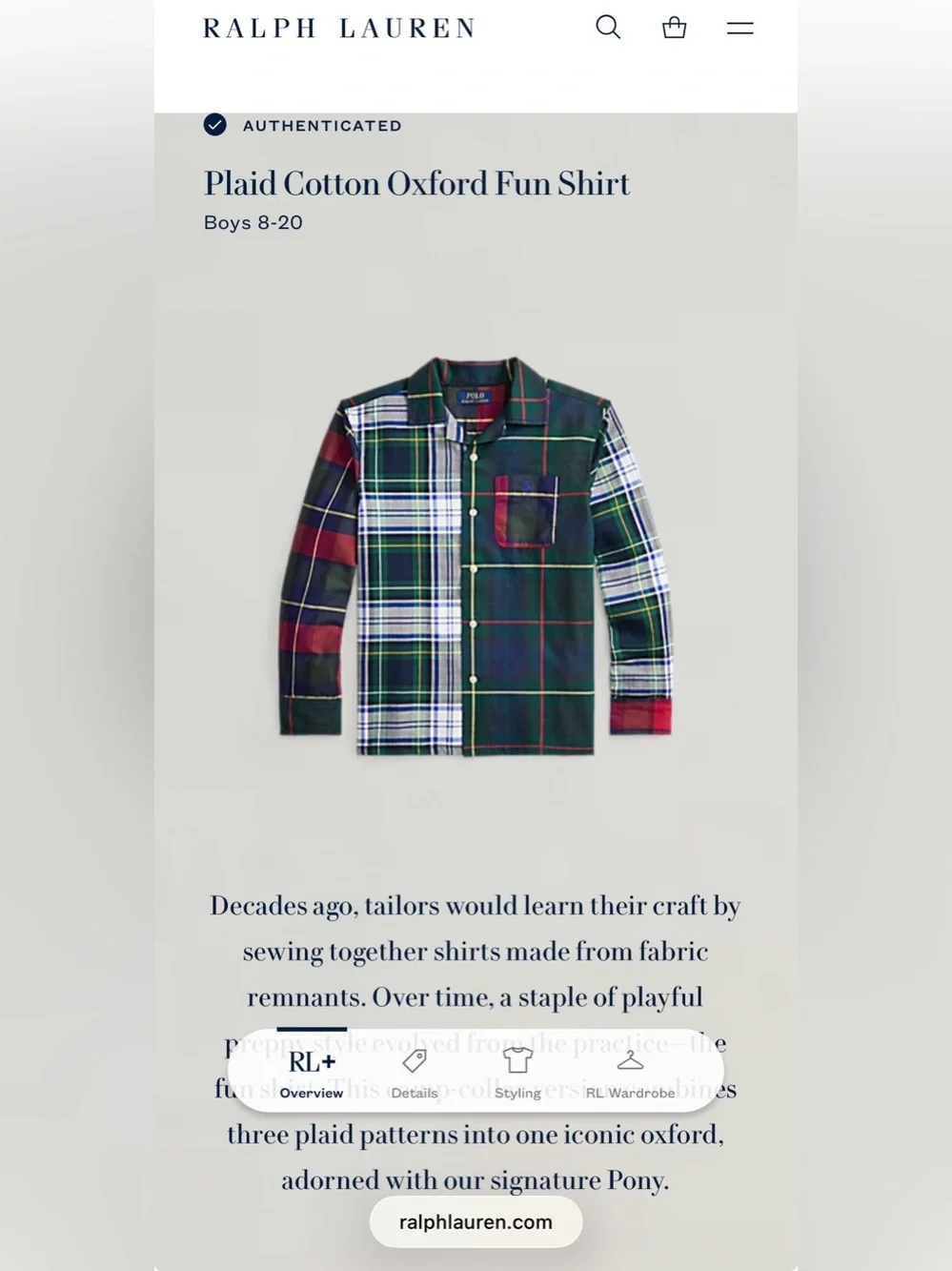 Polo Ralph Lauren Boys Plaid Cotton Oxford  Shirt & Straight Fit Belted, M
